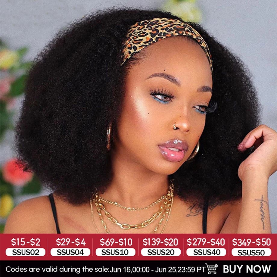 Afro crépus bouclés bandeau perruque cheveux humains brésilien bouclés Remy Afro crépus bandeau perruque pour les femmes noires fait à la