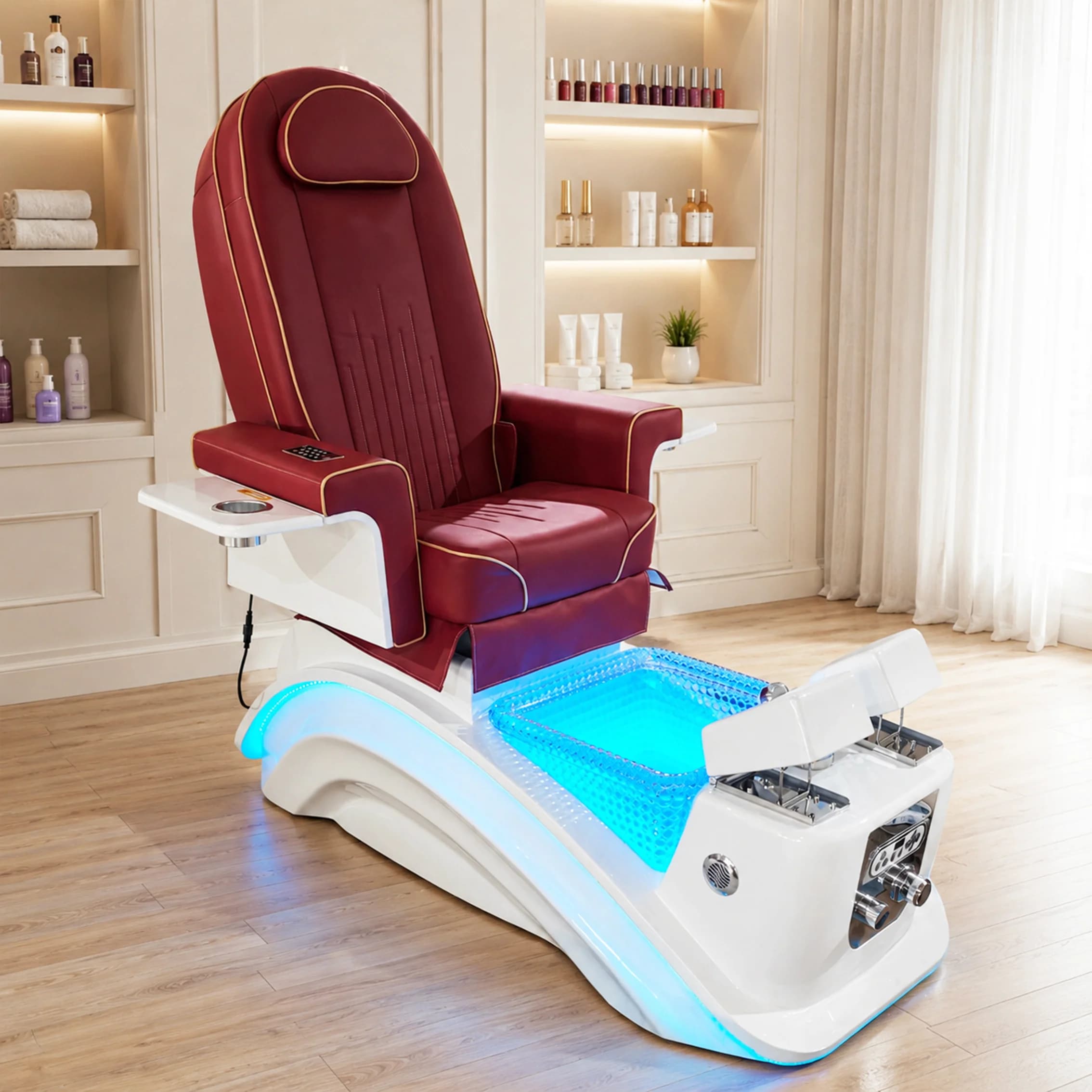 Fauteuil de Salon de Beauté et Spa Électrique Inclinable 2026, Chaise de Massage pour Ongles, Équipement de Manucure Pédicure avec Baignoire LED