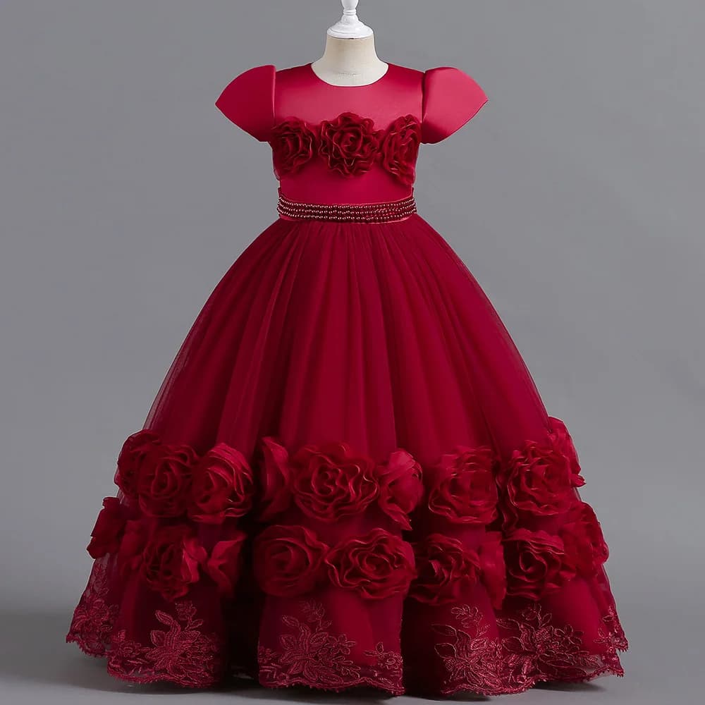 Robe bouffante à fleurs pour filles, Costume de noël pour enfants, robes de demoiselle d'honneur de fête de concours pour filles, robe de bal de