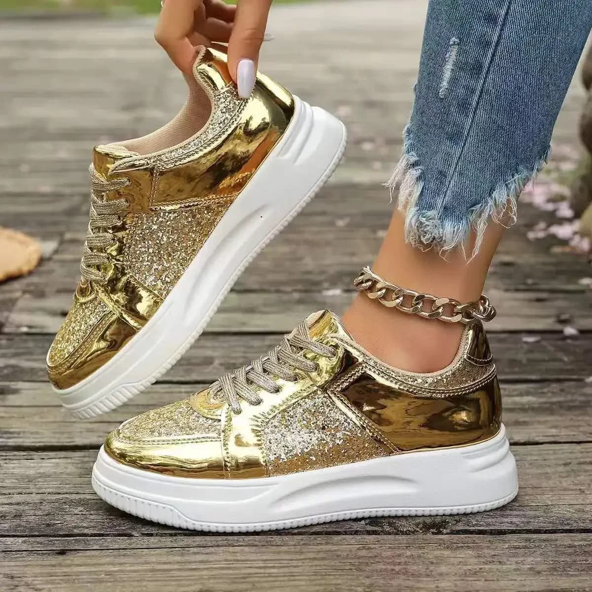 Baskets décontractées à paillettes pour femmes, chaussures de tennis confortables, baskets de marche, chaussures de jogging, printemps et été