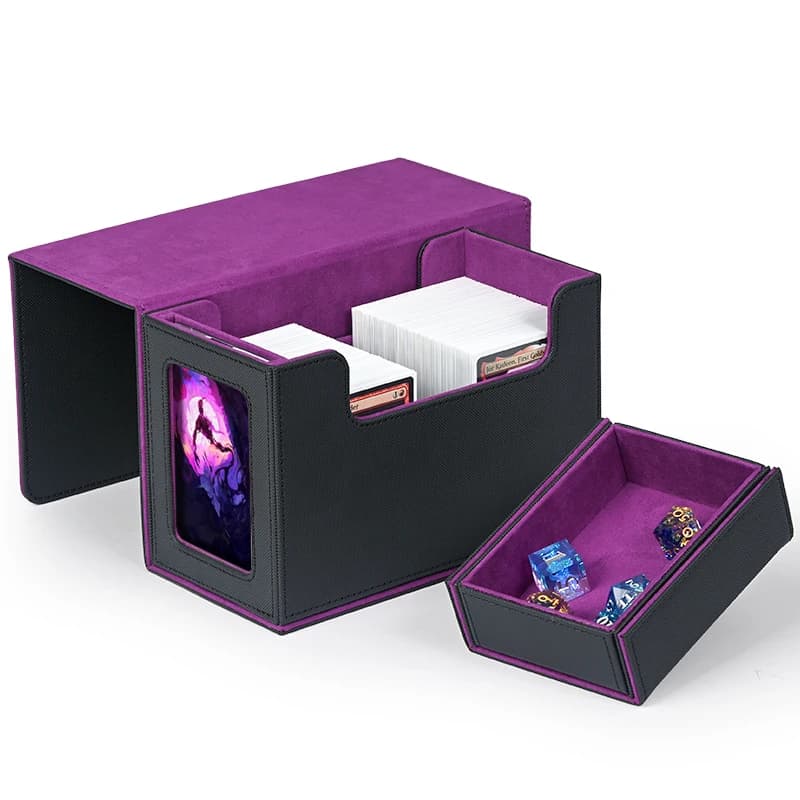 Boîte de jeu de cartes avec fenêtre d'affichage, boîte de pont avec plateau à dés pour 200 cartes à Double manches, convient aux cartes magiques