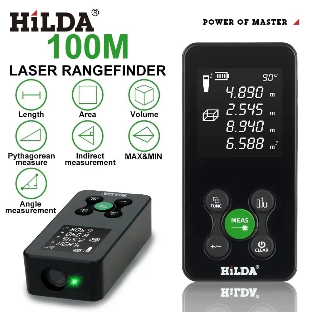 HILDA 50/100/120M télémètre Laser lumière rouge/verte Distance Laser bande numérique mesure Laser d'angle Rechargeable et mesurable