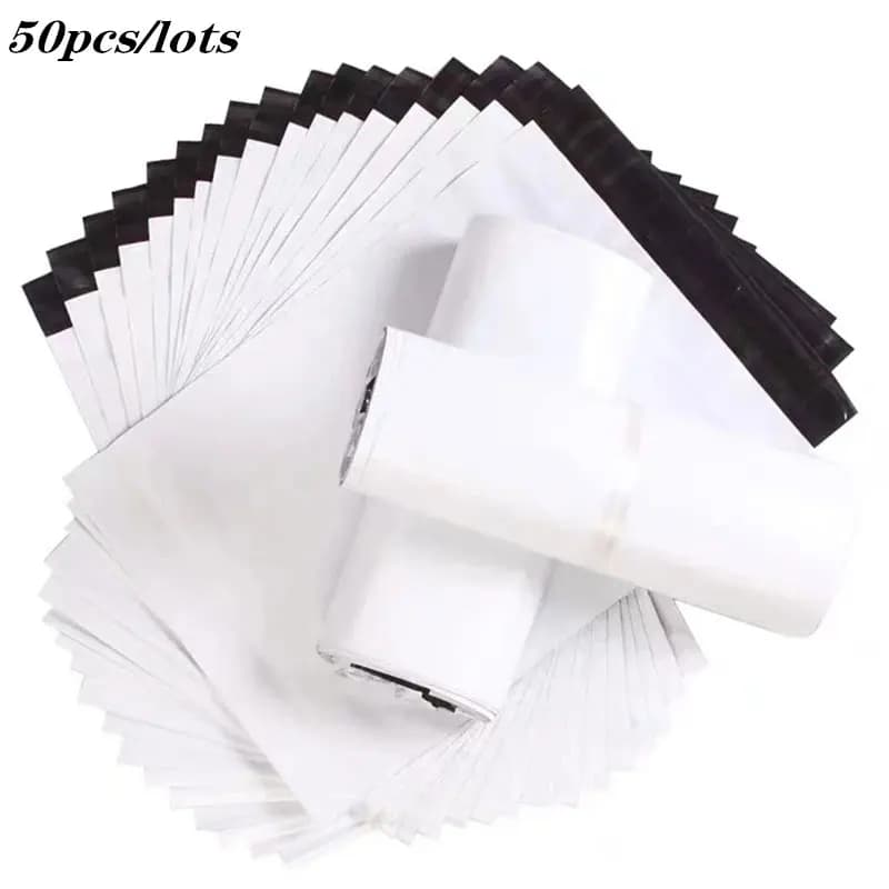 Sac de courrier blanc, 50 pièces, enveloppe d'emballage Express, sac de livraison, joint auto-adhésif, pochette en plastique Poly, sac d'expédition