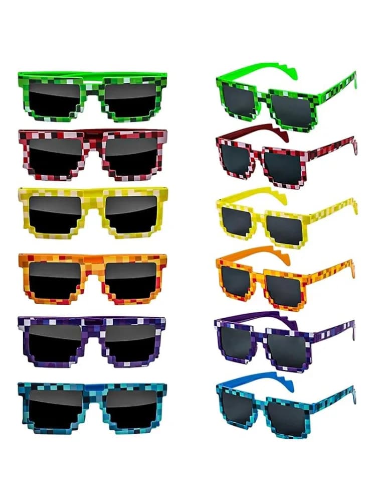 Lunettes de soleil Pixel rétro (1-12 pièces) – Accessoires photo pour adultes, garçons et filles – Fournitures pour fêtes d'anniversaire