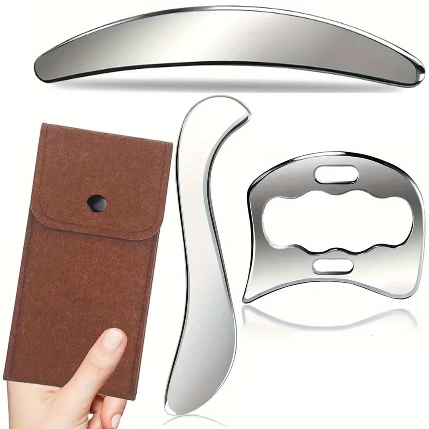 Outils de massage Gua Sha 3 en 1 en acier inoxydable - Outils de massage par grattage, grattoir musculaire pour le dos, les bras, outil de massage