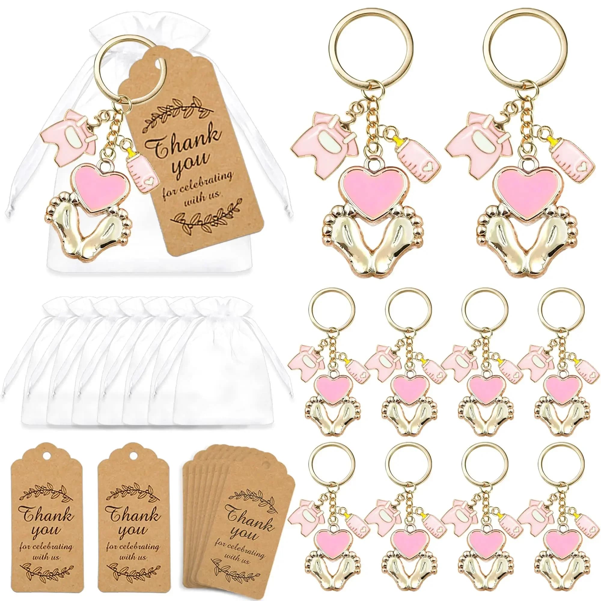 Ensemble de 24 cadeaux de réception-cadeau pour bébé, porte-clés à empreinte de fille, cadeaux de remerciement, baptême, fournitures de fête