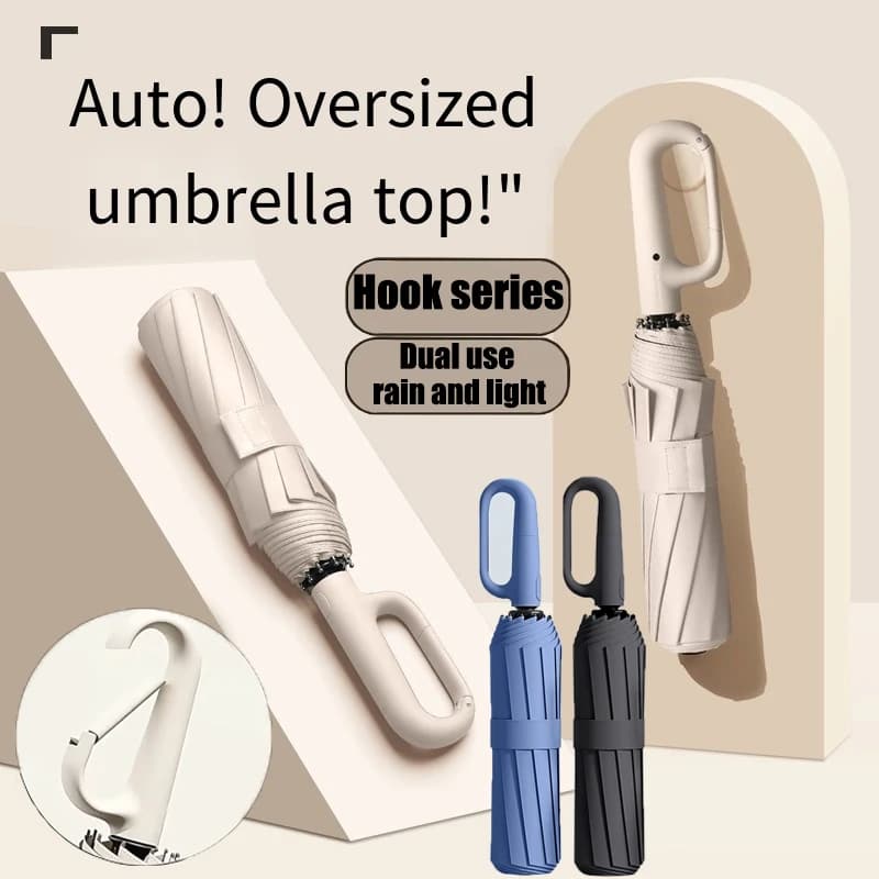 Parapluie surdimensionné renforcé coupe-vent et imperméable, double usage, résistant aux UV, entièrement automatique, avec boucle rotative,