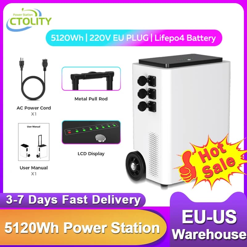 CTOLITY 5000W centrale électrique générateur solaire Portable 5012Wh Lifepo4 batterie prise ue AC alimentation de stockage d'énergie vague Sinve