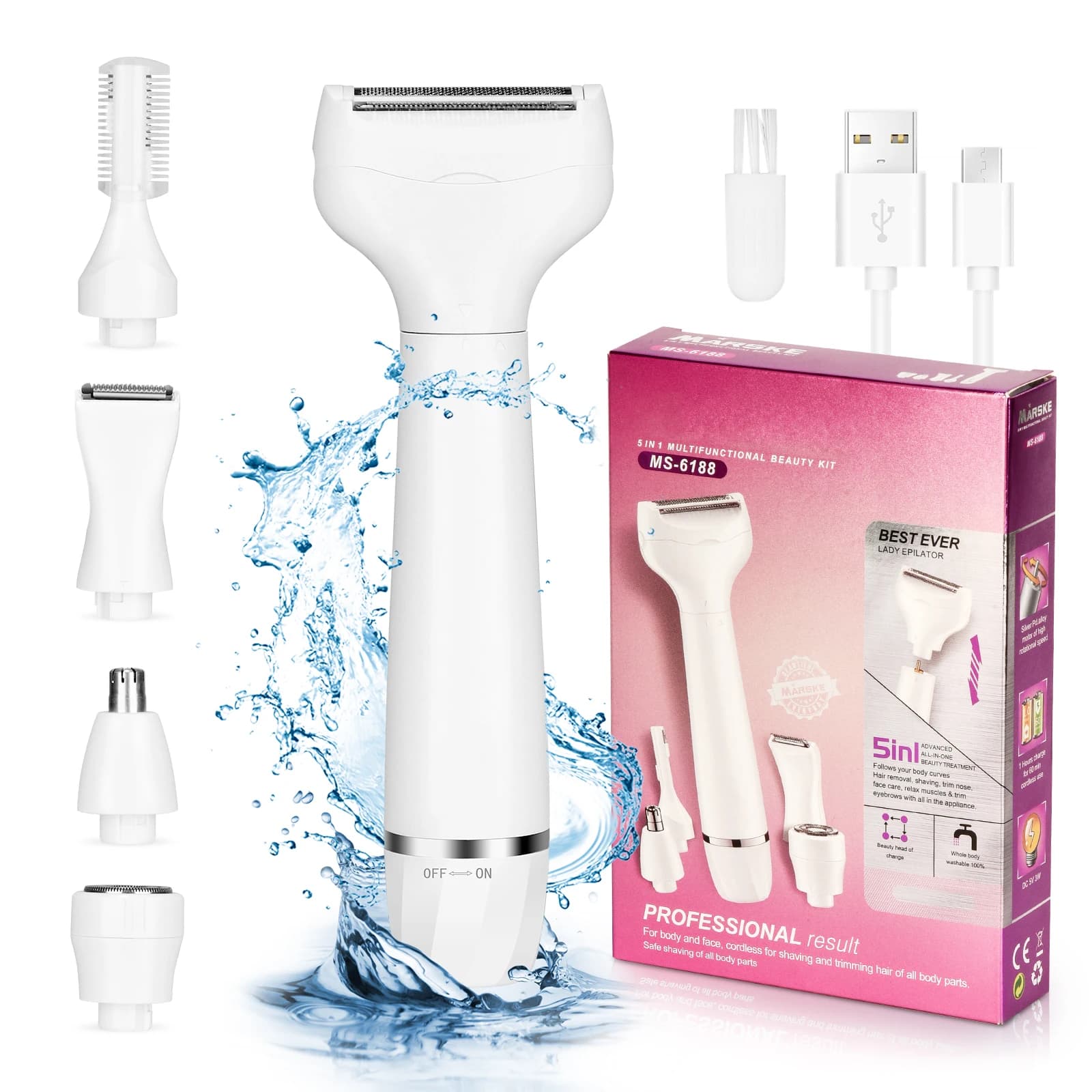 5 en 1 dame rasoirs femmes épilateur Facial tondeuse rasoir électrique pour visage sourcil lèvre nez jambes Bikini Portable indolore
