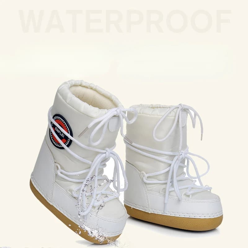 Bottes de neige d'hiver pour femmes, bottes de Ski moelleuses et poilues à lacets, plateforme mi-mollet plate avec bottes de Ski blanches, 2024