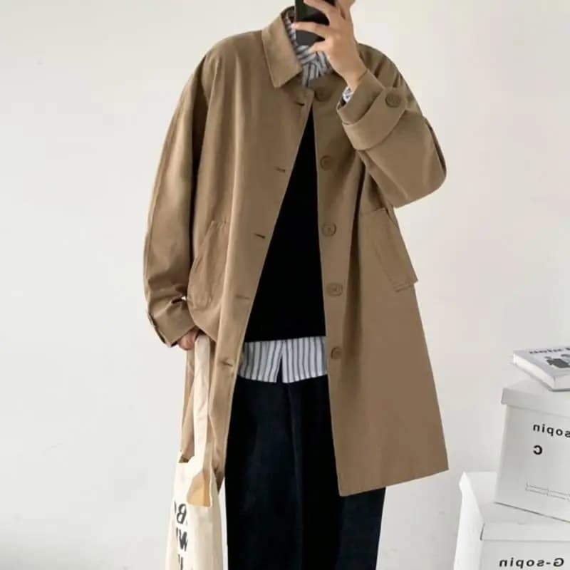 Vêtements pour hommes 2025 automne mode nouveau simple boutonnage Trench vêtements mâle Long manteau ample pardessus tendance beau décontracté