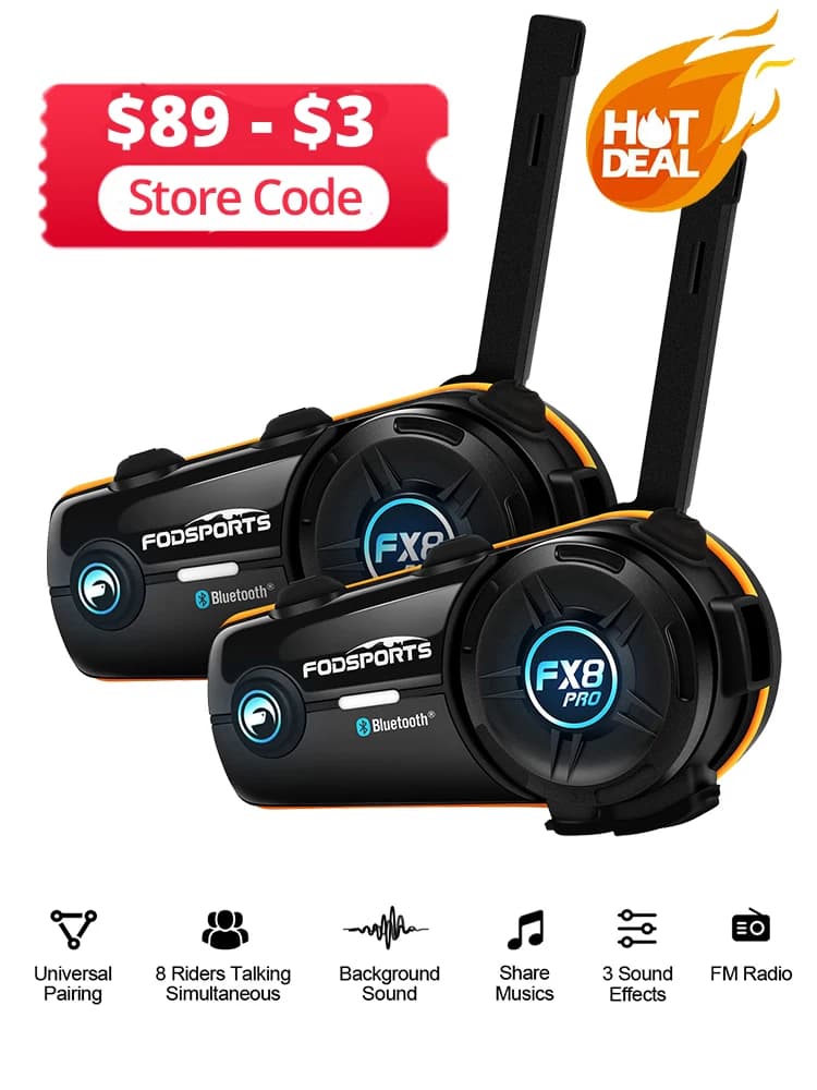 2 pièces Fodsports FX8 Pro 8 coureurs 1000m casque moto Bluetooth double puce 5.0 casque sans fil universel interphone étanche