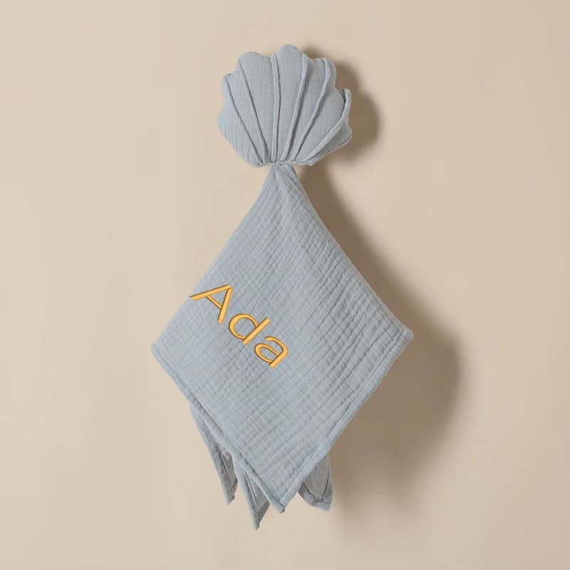 Couette Personnalisée en Coton Brodé avec Nom pour Bébé, Serviette de Sécurité en Mousseline, Interrupteur Cadeau pour Nouveau-Né
