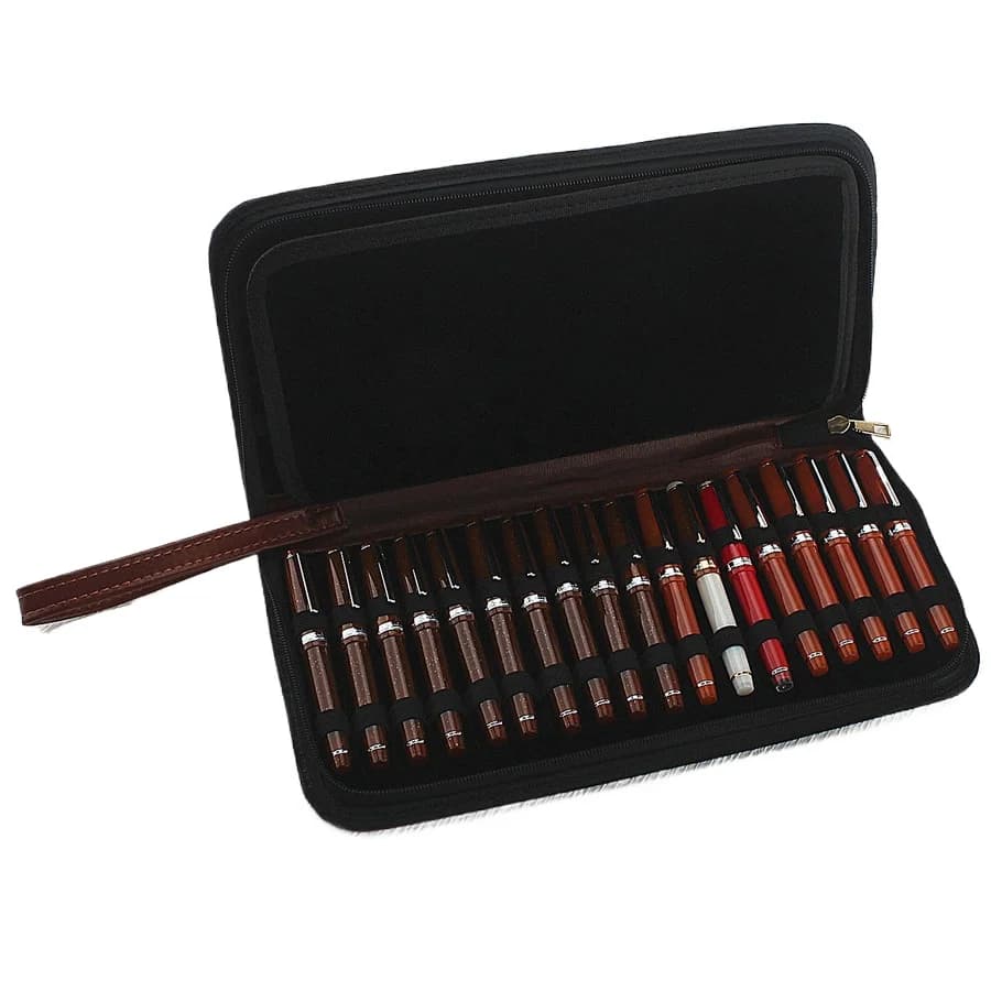 Pochette à stylos en cuir PU, étui à crayons, disponible pour 10/24/36/48 stylos plume/roller, sac de rangement imperméable