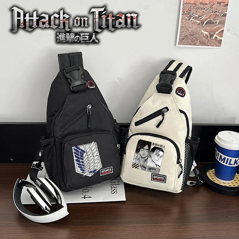 Attaque sur Titan figurines sacs à bandoulière garçon fille dessin animé Anime poitrine sac hommes femmes à la mode Cool sacs à bandoulière