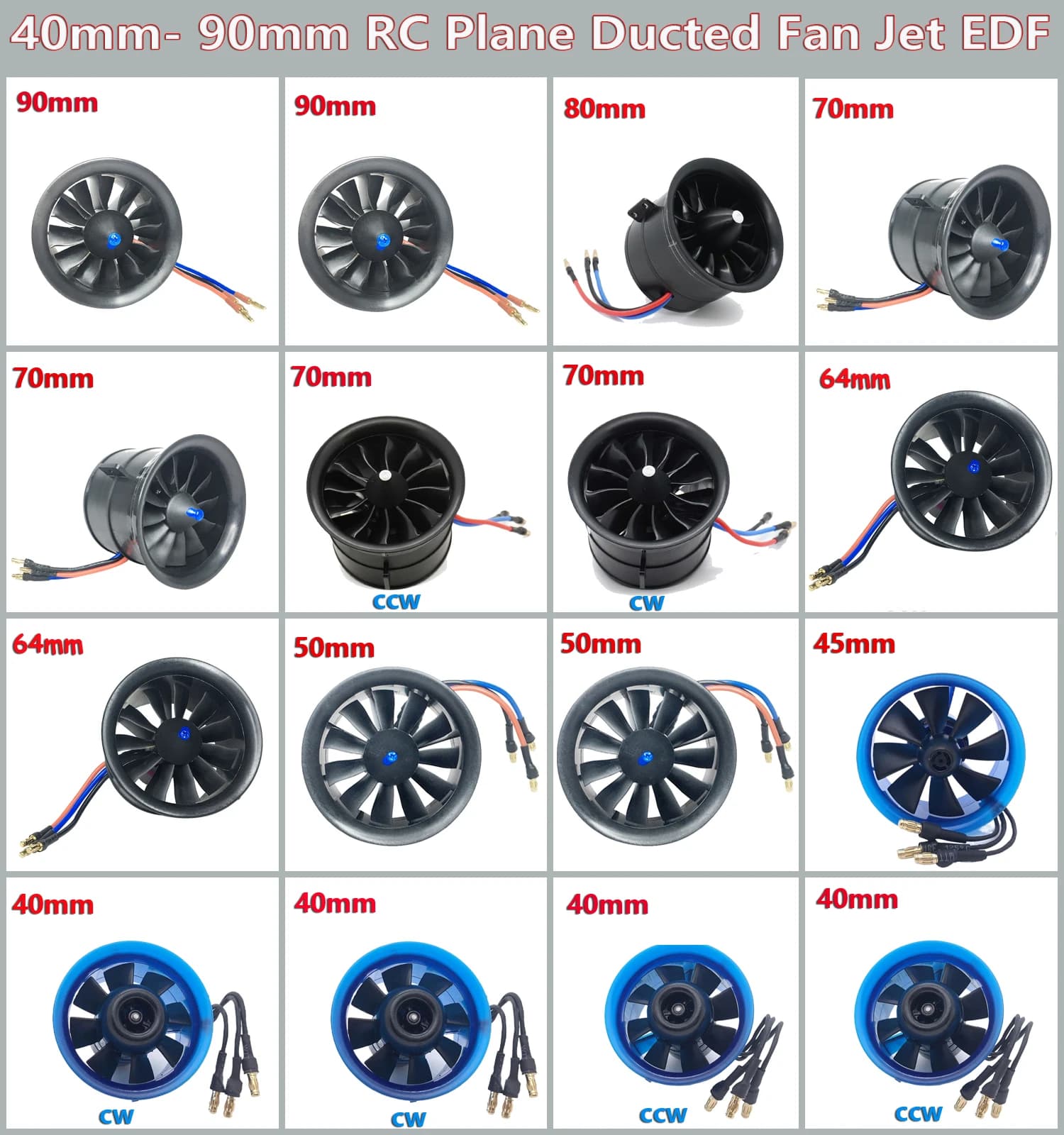 Hobbyocean 40mm 45mm 50mm 64mm 70mm 80mm 90mm RC avion conduit ventilateur Jet EDF moteur sans brosse pour avion RC modèle pièces