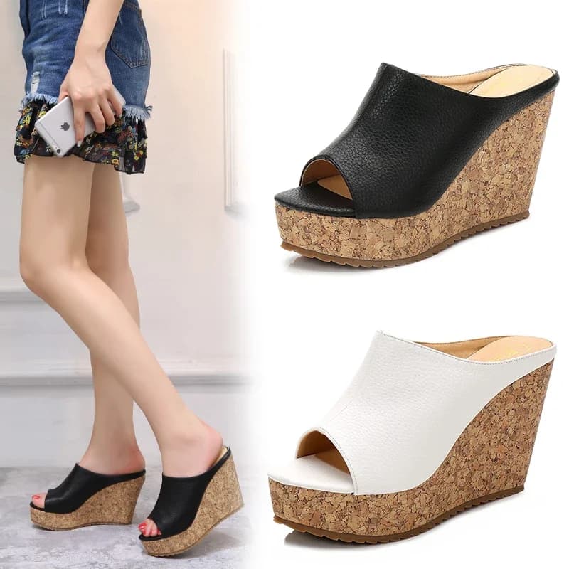 Taille 31-44 sandales à talons compensés femmes blanc noir plate-forme antidérapante bout ouvert talons hauts sandales pour femmes