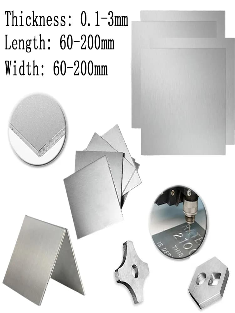 Plaque d'acier inoxydable 304, 60x60mm 100x100mm 150x150mm 200x200mm 0.1-3mm d'épaisseur, feuille de métal plate brossée polie pour bricolage