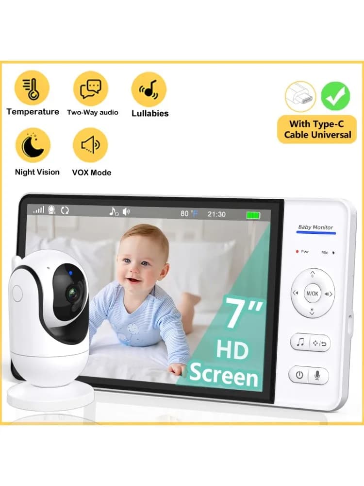 Pas de WiFi 7 pouces bébé moniteur 2 voies Audio Vision nocturne 4X Zoom sans fil enfants Protection Surveillance caméra vidéo 5000mAh batterie