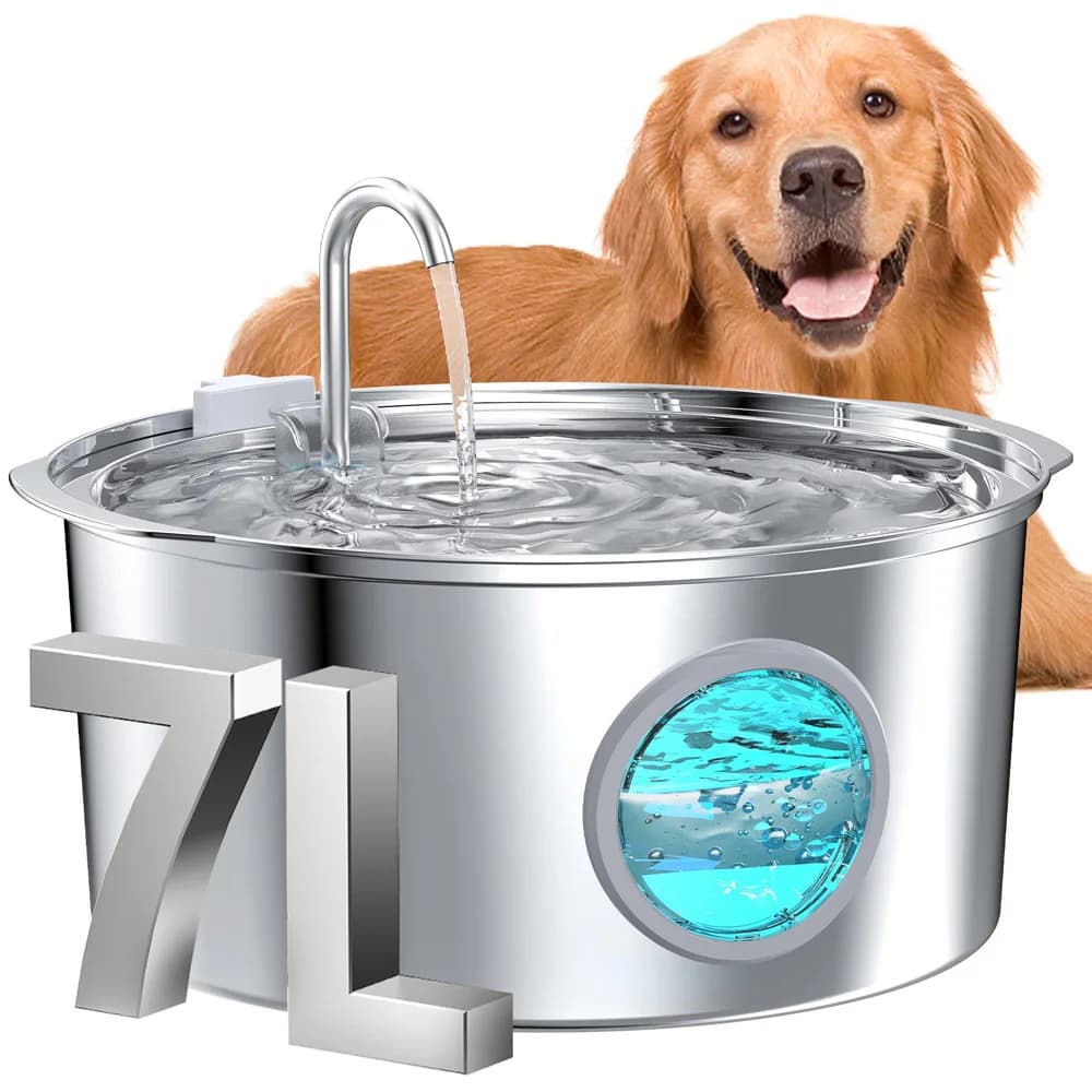 Fontaine à eau en acier inoxydable ultra silencieuse pour grands chiens, chats et maisons multi-animaux