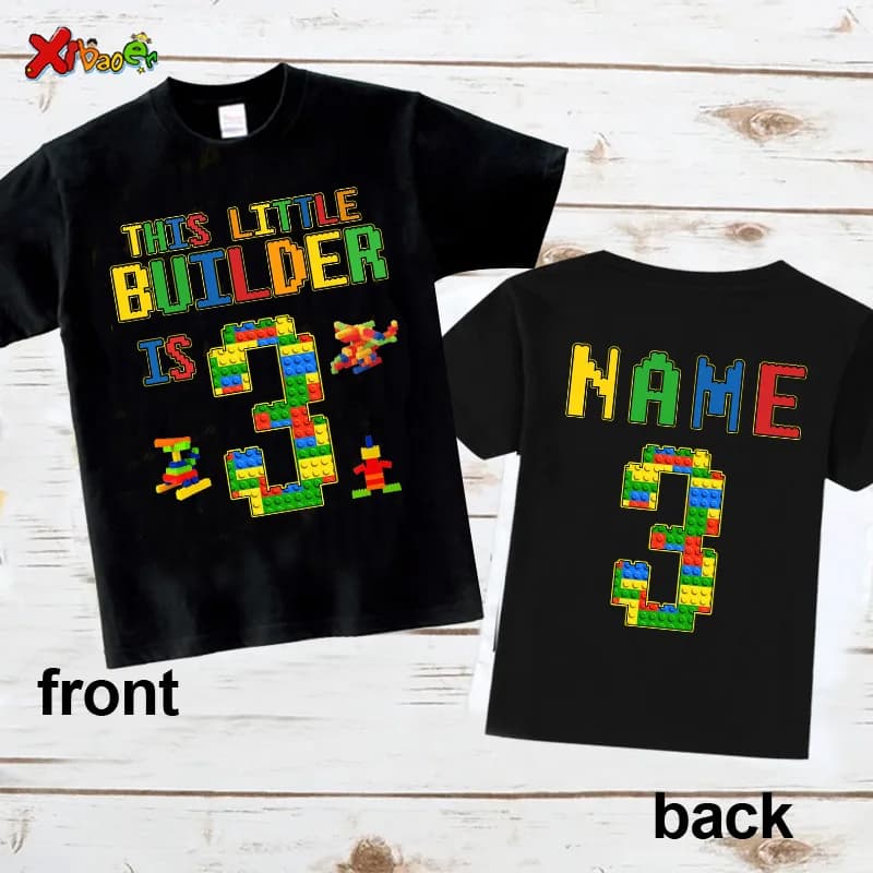 Nom personnalisé chemise d'anniversaire garçon t-shirt enfant en bas âge bébé enfants vêtements blocs de construction briques chemises