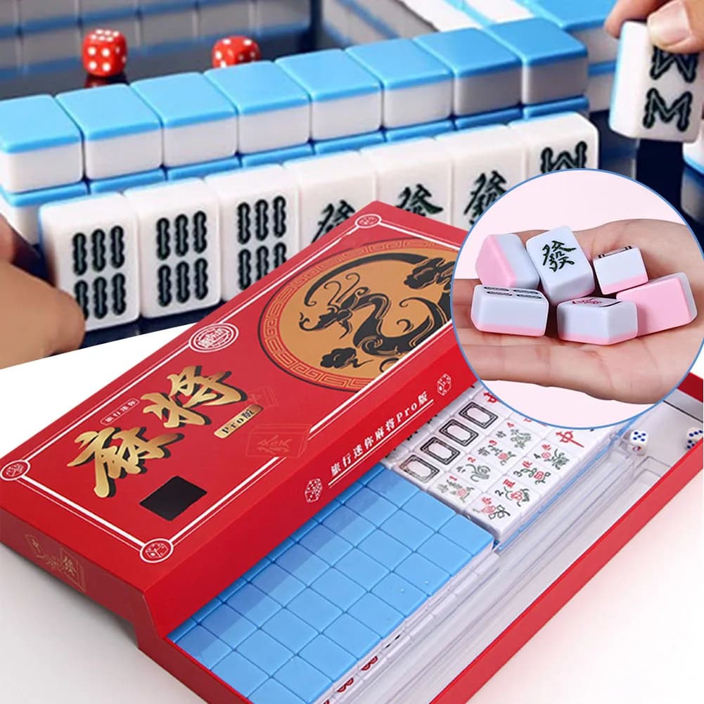 Ensemble de Mini Mahjong Portable, résistant aux chutes, exercice de pensée logique, Puzzle, jeu de société, échecs et cartes, cadeau pour amis