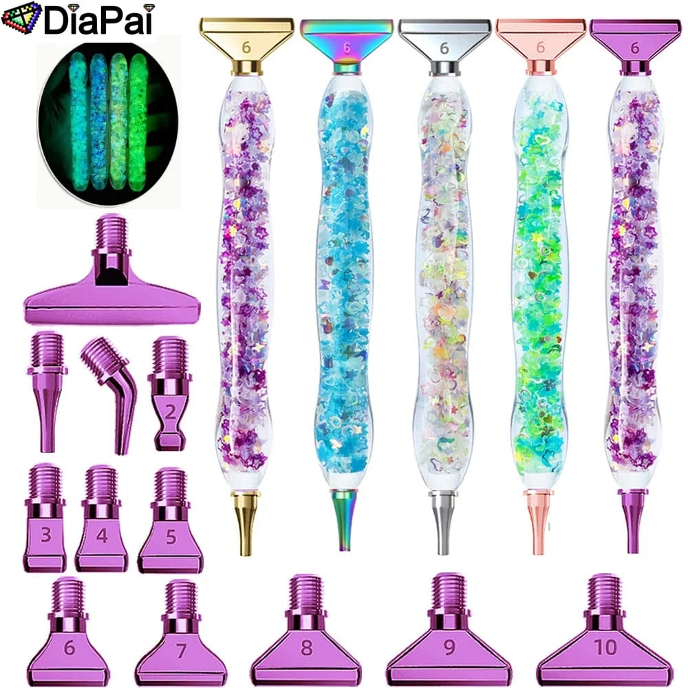 DIAPAI 19 pièces Kit de peinture artistique diamant-stylo lumineux ergonomique avec 12 pièces pointes métalliques en acier inoxydable, accessoires