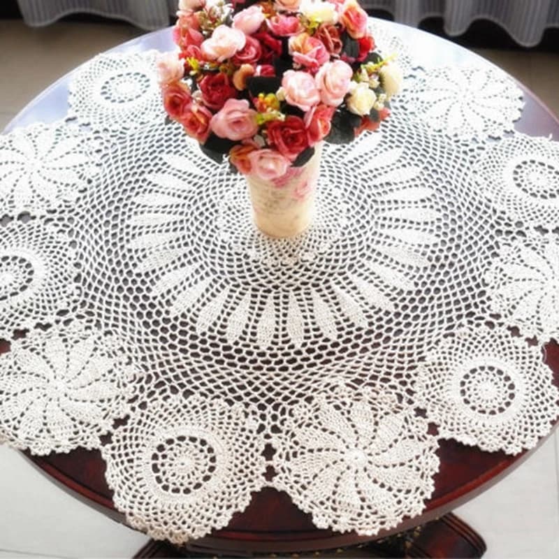Nappe ronde en Crochet, nappe en dentelle faite à la main, Vintage, couleur Crochet blanc Beige