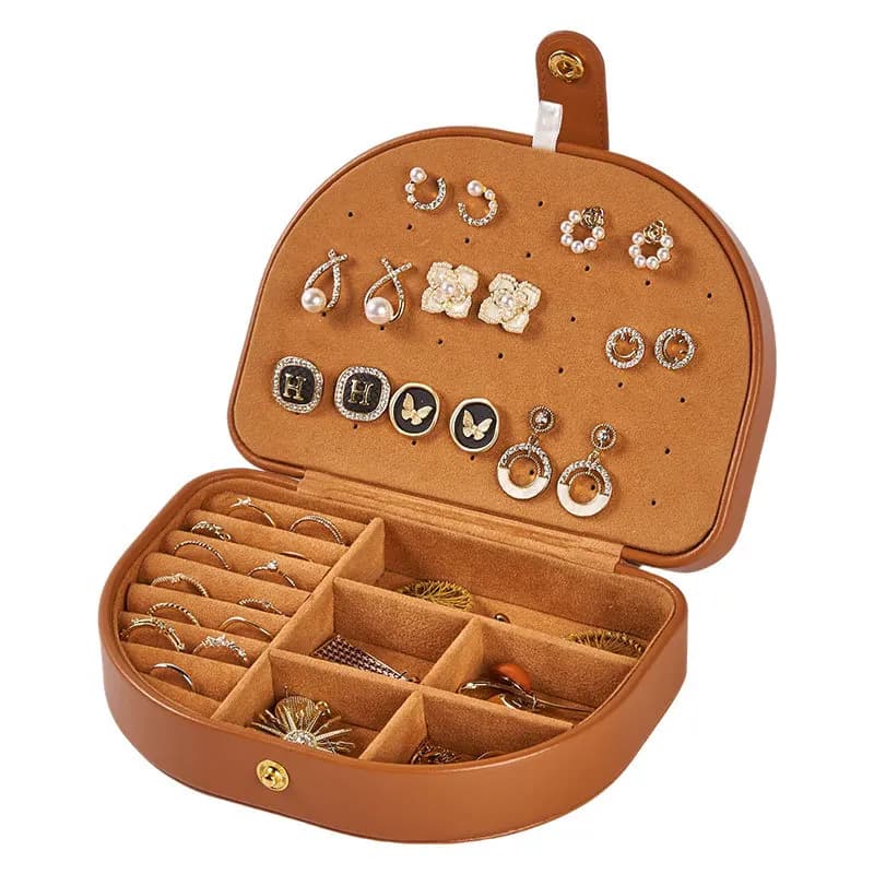 Boîte de rangement simple couche en cuir pour bijoux de voyage pour femme, classique noire, blanc pur, marron tendance, 1 pièce