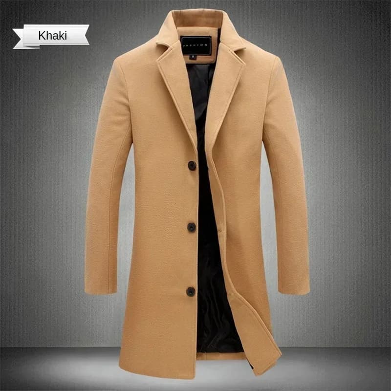 Hommes Long coton manteau 2025 automne hiver laine mélange couleur Pure affaires décontracté coupe ajustée coupe-vent veste mode hommes vêtements