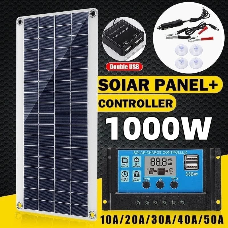 1000W panneau solaire 12V cellule solaire 10A-100A contrôleur Kit de plaque solaire pour téléphone RV voiture caravane maison Camping batterie