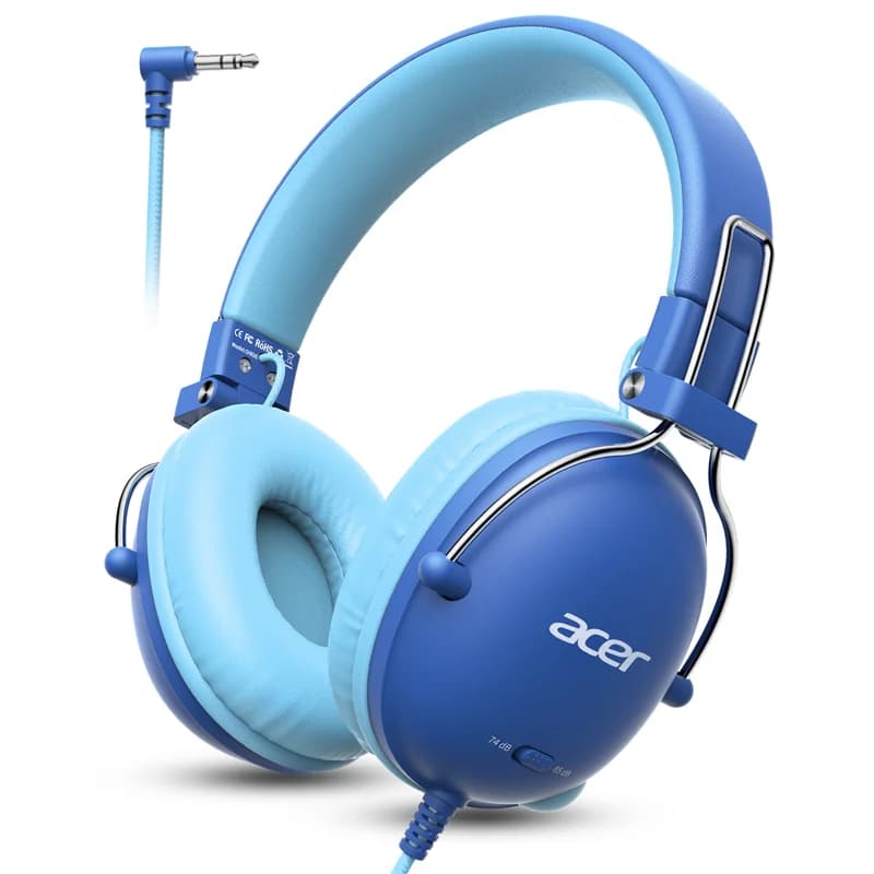 Casque audio Acer pour enfants pour l'école, volume sécurisé 74/85 dB, casque audio filaire stéréo supra-auriculaire pour garçons et filles