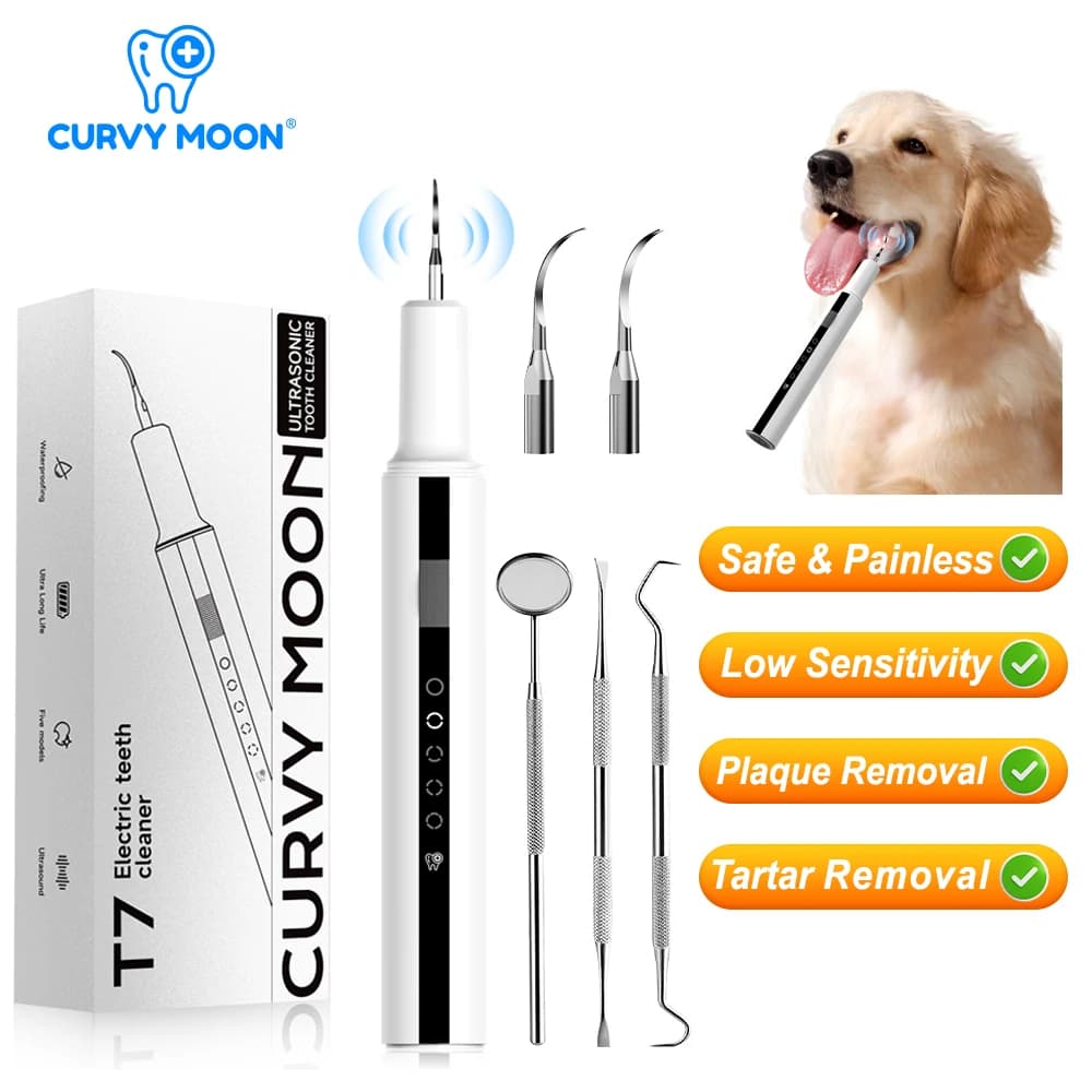 CURVY MOON Nettoyeur dentaire ultrasonique pour animaux de compagnie (chiens et chats) – Détartreur dentaire pour l'élimination du tartre, de la