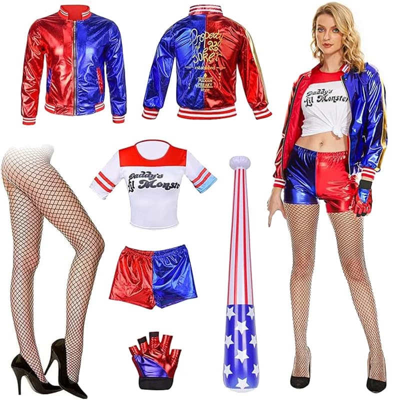Veste brodée de Suicide pour enfants et adultes, T-shirt, pantalon, gant, Costume de Cosplay Quinns Monster Harlee Clown, Costume d'halloween