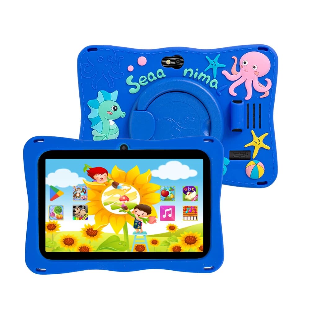 Tablette BDF pour enfants, système Android 11, 7 pouces, 32 go, WiFi, Bluetooth, double caméra, logiciel éducatif installé avec étui
