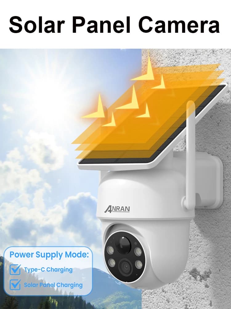 Caméra solaire ANRAN 1/2 pièces 3/5MP, caméra de sécurité extérieure Wifi 2.4G, caméras à batterie, surveillance domestique, détection