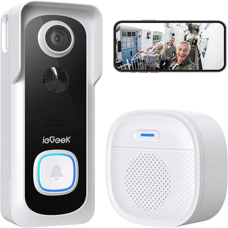 ieGeek sonnette vidéo sans fil avec carillon 2K HD sonnette caméra, sonnette de porte de sécurité pour maison intelligente Message vocal et