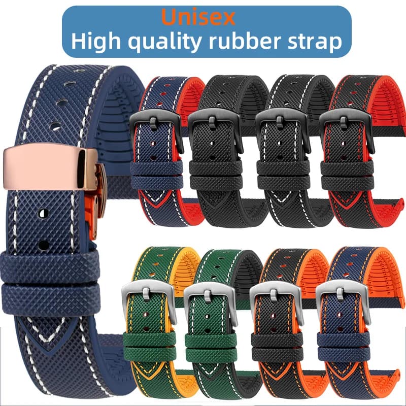 12 couleurs unisexe bracelet en caoutchouc de haute qualité 20mm 21mm 22mm caoutchouc 23mm 24mm bracelet de montre bracelet hommes femmes bleu orange