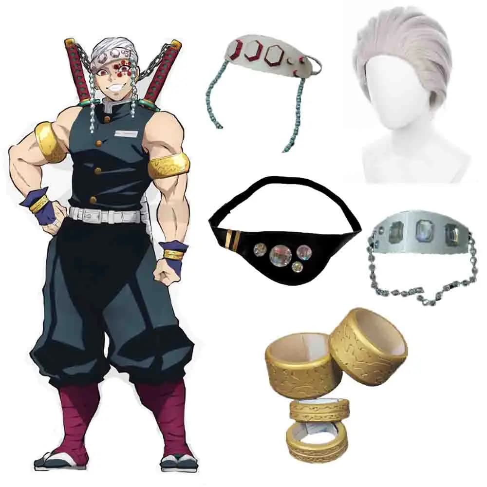 Anime Kimetsu No Yaiba Uzui Tengen bandeau Cosplay chapeaux perruque masque pour les yeux accessoires Halloween Costumes accessoire