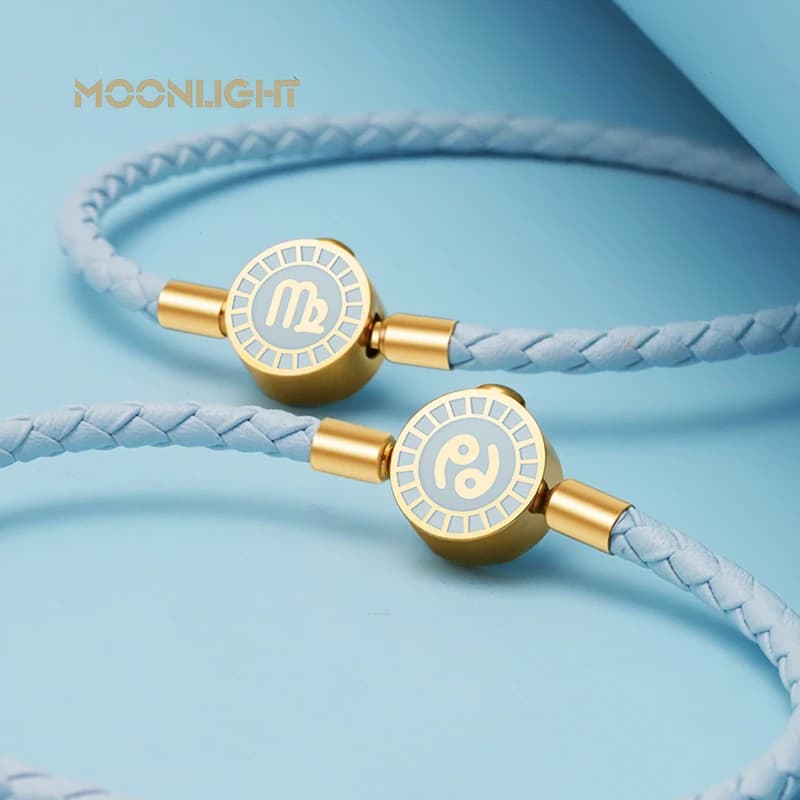 MOONLIGHT 12 Constellation Bracelet à breloques tressé en cuir Bracelet lion bélier Gemini taureau balance Couple accessoires bijoux cadeau