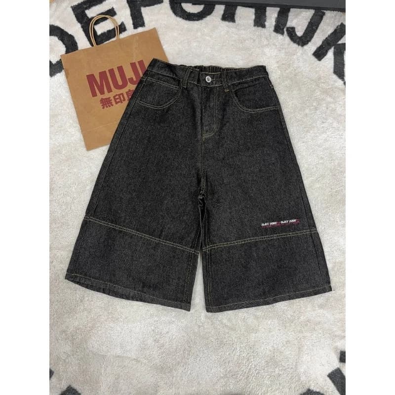 Shorts en jean coréens Y2K pour hommes, collection Printemps-Été 2026, style rétro américain, coupe ample, jambe large, couleur unie, jean