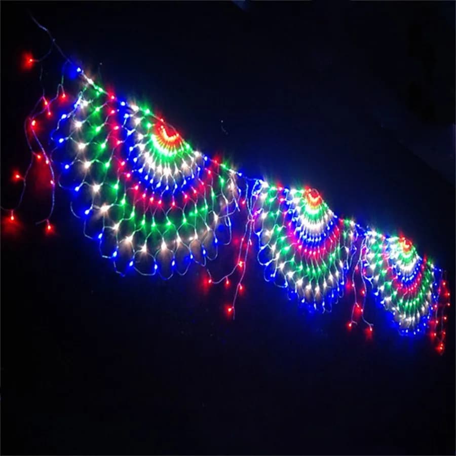 Guirxiété lumineuse en maille de paon, lumières dégradées, 8 modes, Noël, fête d'anniversaire, jardin extérieur, décoration de toit mural,