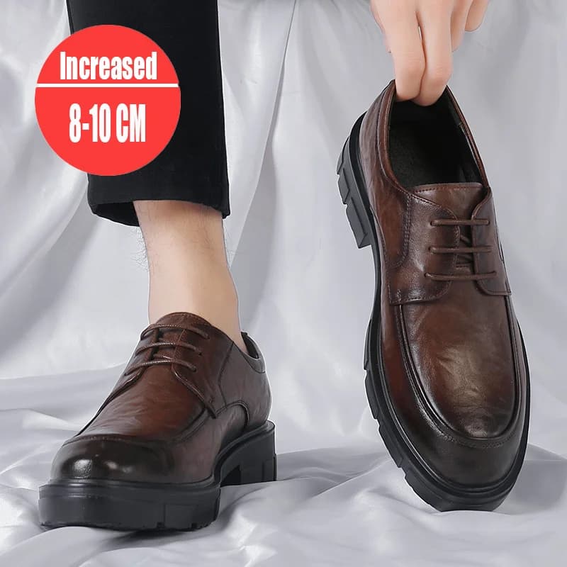Chaussures rehaussantes en cuir véritable pour hommes, chaussures à plateforme respirante, chaussures d'affaires décontractées, luxe, plus grand,