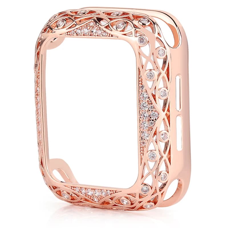Pare-chocs de luxe en cuivre sculpté pour boîtier de montre Apple 44/40mm 42/38mm, couvercle scintillant en diamant pour iWatch série 7