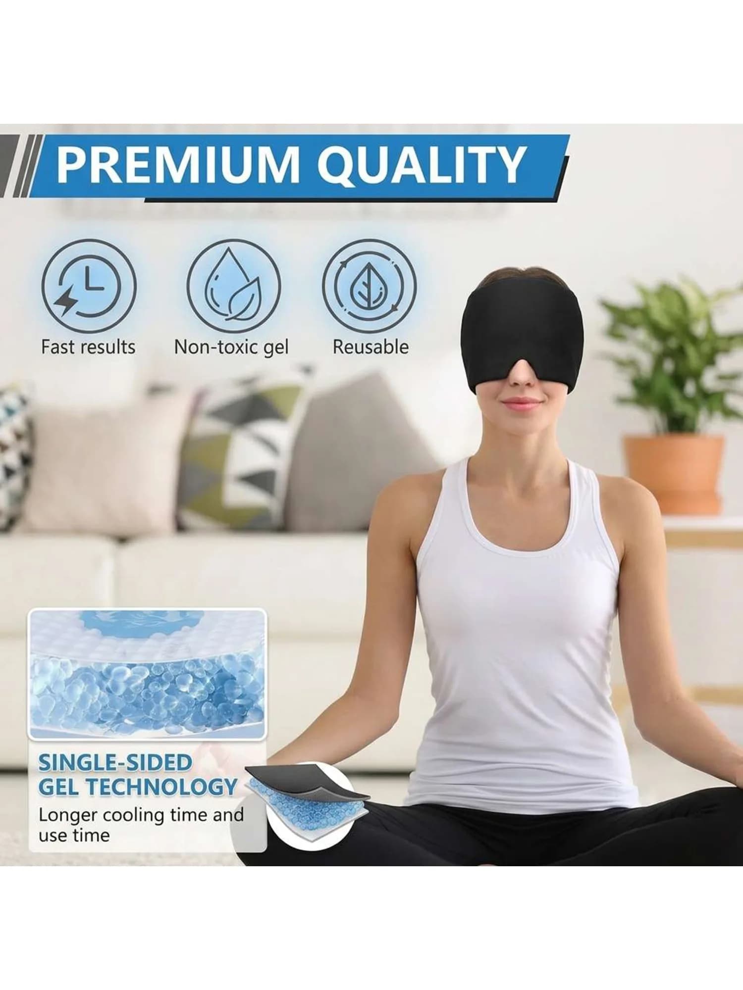 Masque de compression froide en gel réutilisable et portable pour soulager les maux de tête et les migraines – Idéal pour usage domestique