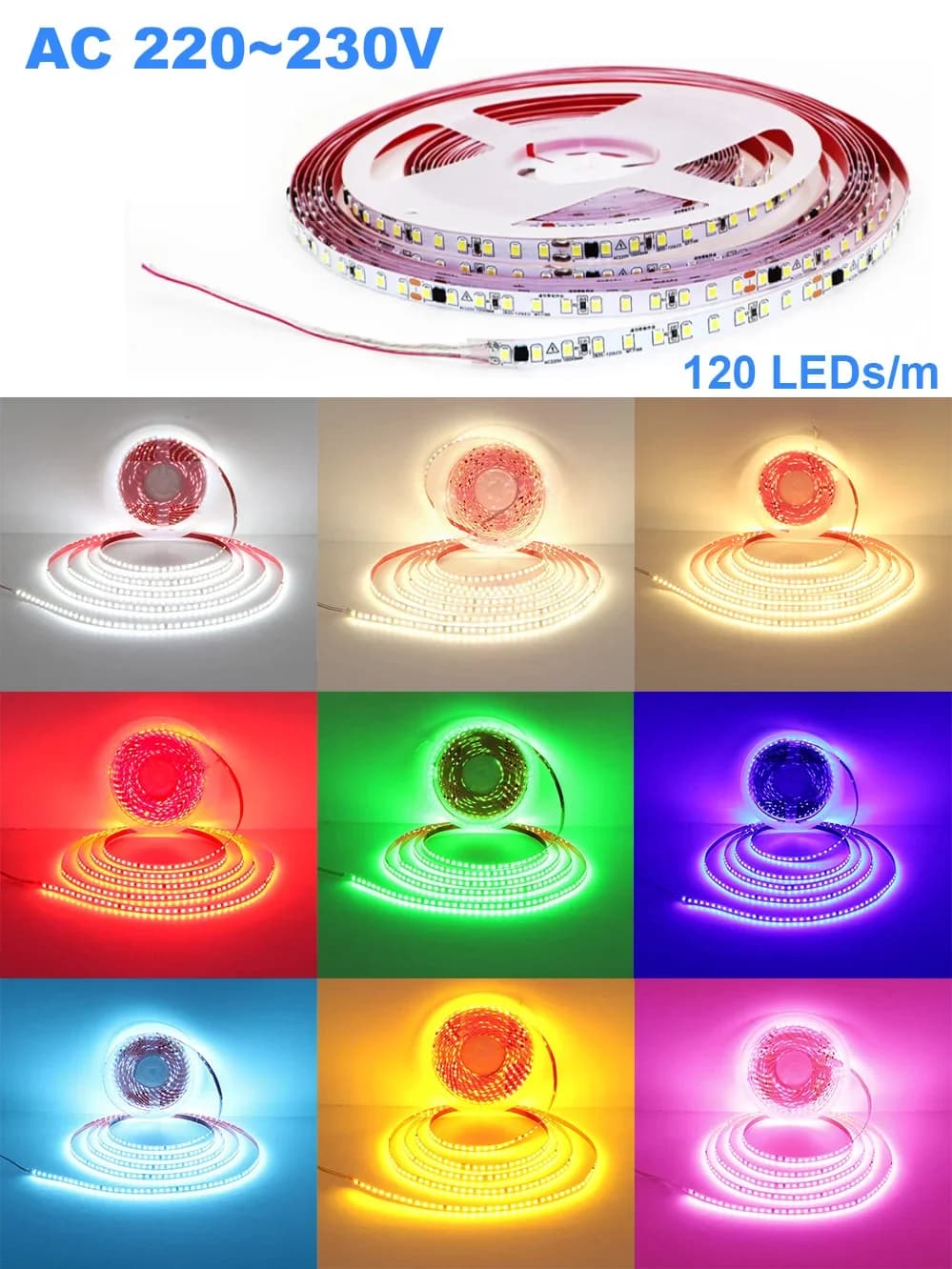 AC220V 230V 5M 600 LED bande 2835 120LED s/m maison lampe bande rouge glace bleu vert jaune rose Flexible et découpable barre de lampe souple