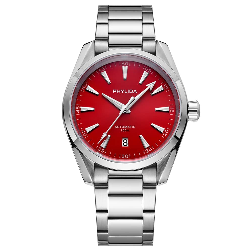 PHYLIDA nouveau cadran rouge Aqua 150m montre automatique saphir cristal NH35A montre-bracelet 100WR montres de plongée pour hommes