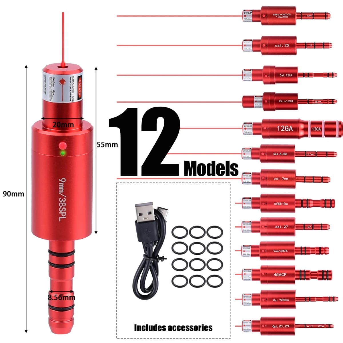 Capsules de tir à sec tactiques à double usage avec aspiration magnétique, pour calibres .22LR, 9mm, 7.62x39, 12GA, avec laser de point rouge pour