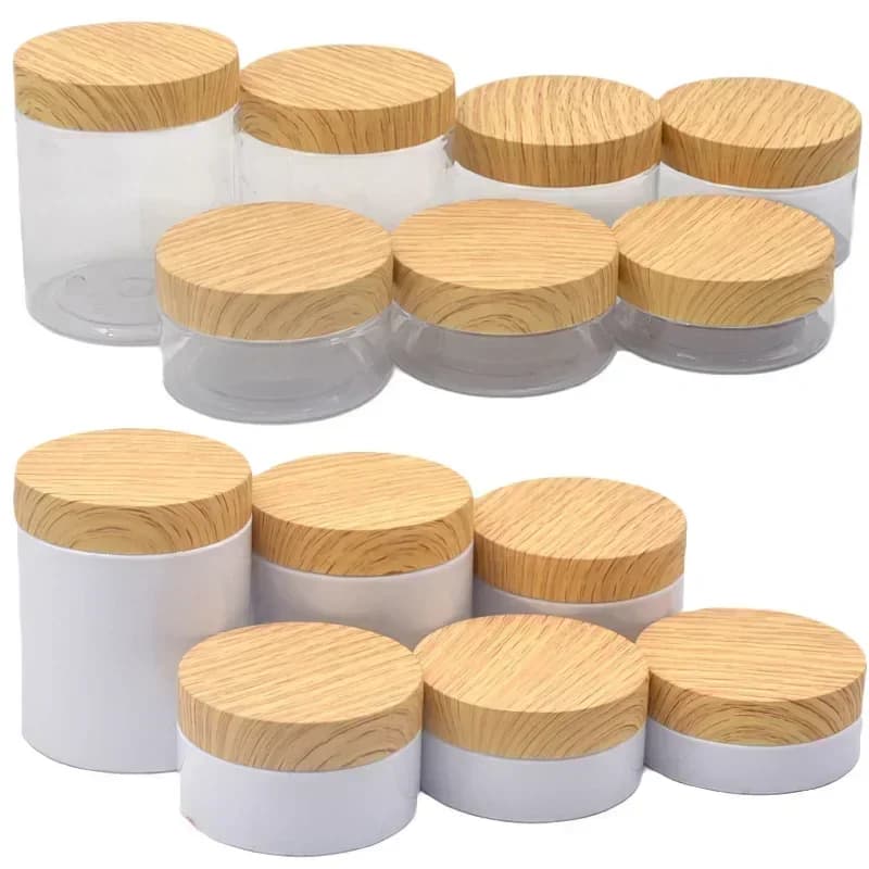 Pot de stockage de crème pour le visage, Imitation bois, couvercle de Grain, bouteille cosmétique vide en plastique, 50/80/100/120/150/200/250g, 12