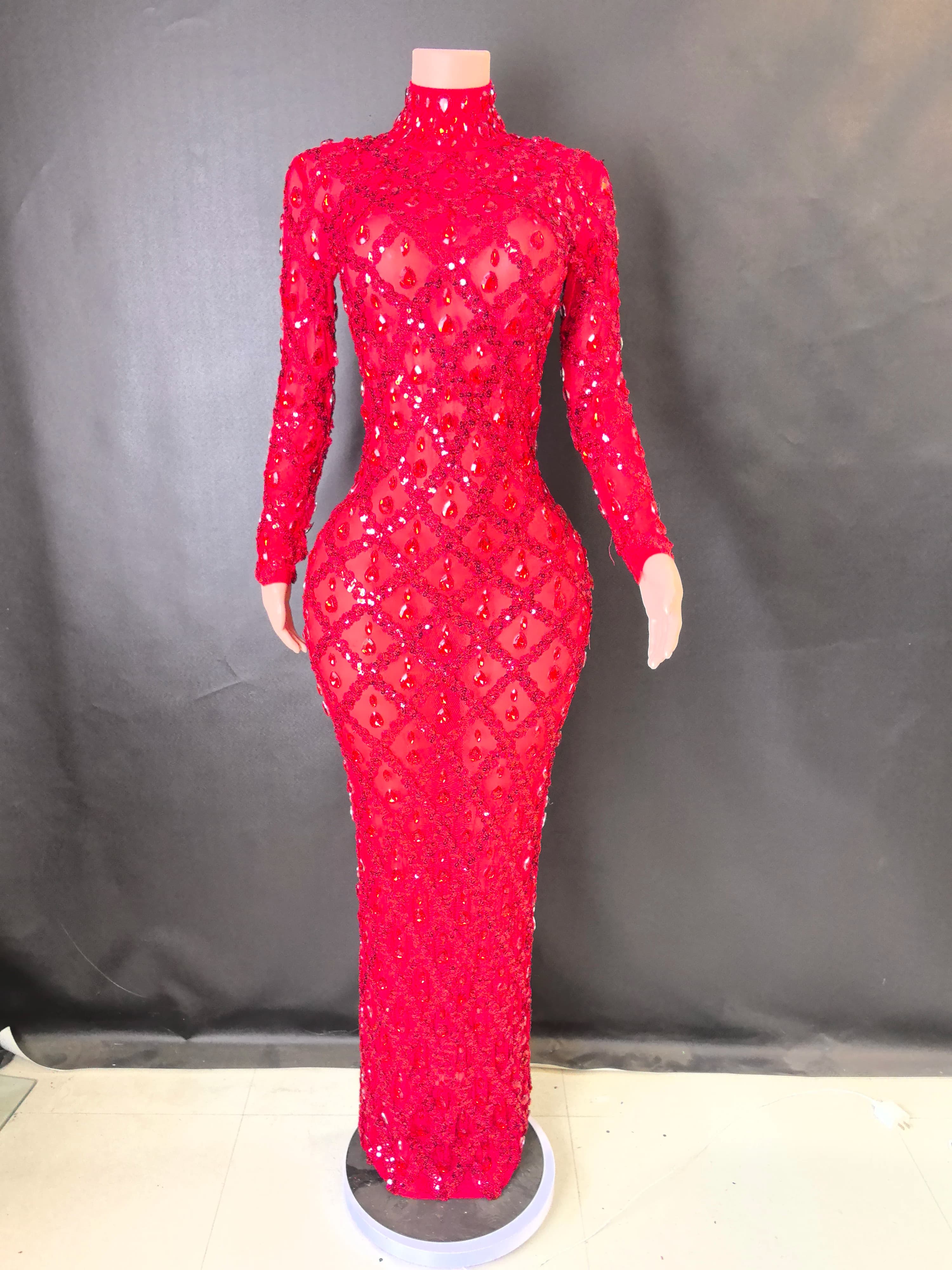 Femmes Sexy scène brillant strass paillettes robe soirée bal robe d'anniversaire Transparent Performance chanteur Club hôte robe 7G